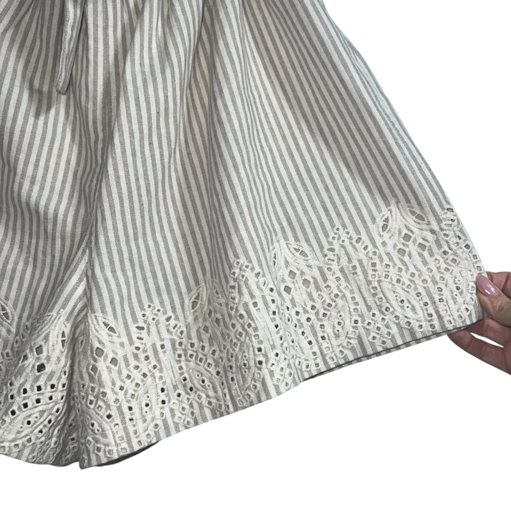 Johnny Was Jade Ciana Eyelet Embroidered Inset Paper Bag Shorts Tan/White
